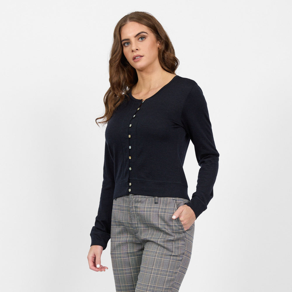 Vassalli Merino Cropped Cardi in Midnight