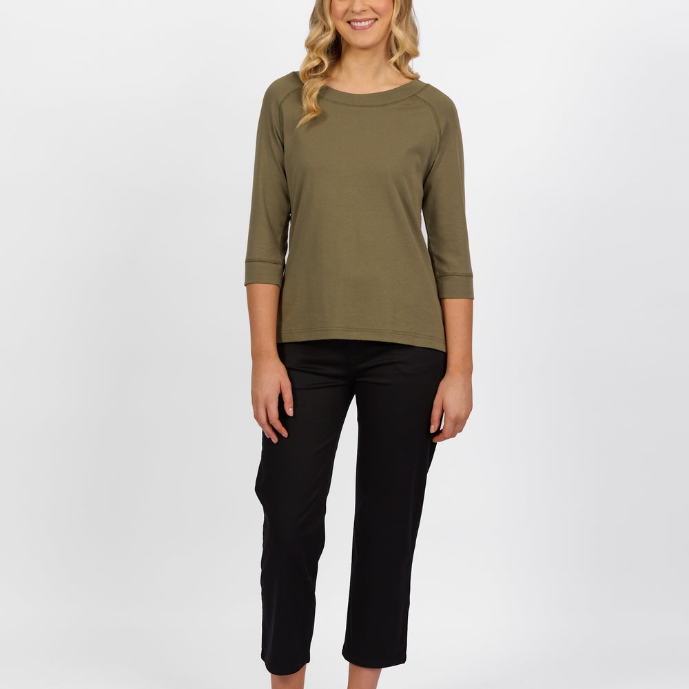 
                  
                    4381 Boat Neck 3/4 Sleeve Top -Olive
                  
                