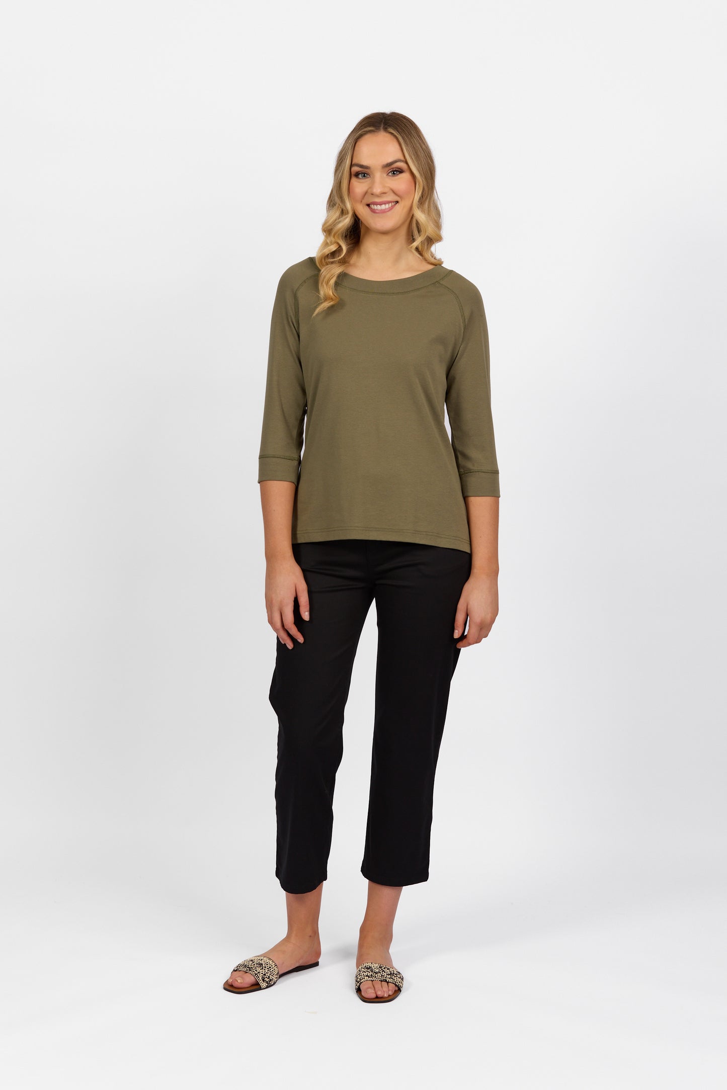 
                  
                    4381 Boat Neck 3/4 Sleeve Top -Olive
                  
                