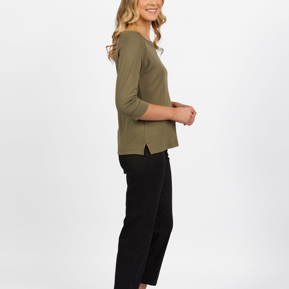 
                  
                    4381 Boat Neck 3/4 Sleeve Top -Olive
                  
                