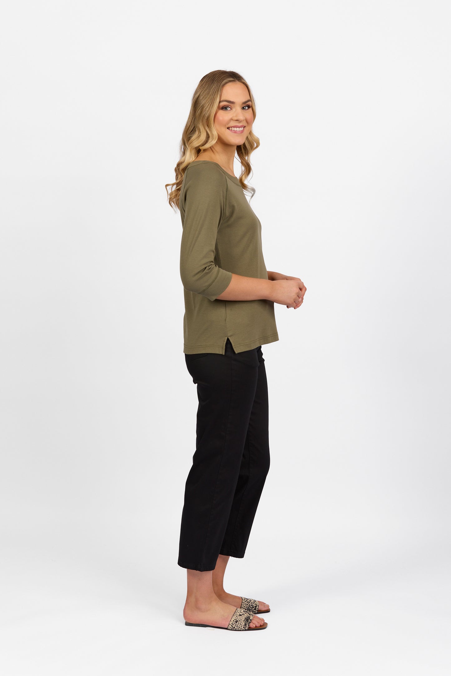 
                  
                    4381 Boat Neck 3/4 Sleeve Top -Olive
                  
                