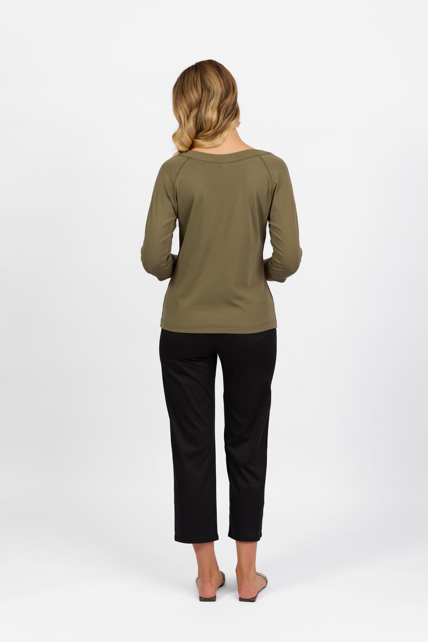 
                  
                    4381 Boat Neck 3/4 Sleeve Top -Olive
                  
                