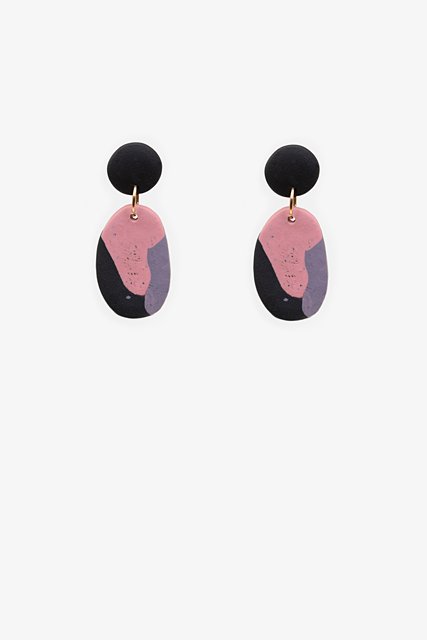 Pink Lilac & Black Drop Earring