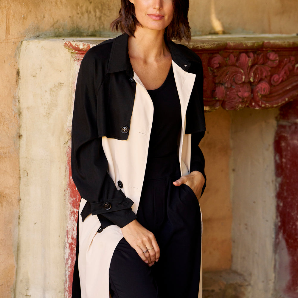 
                  
                    Splice Trench Coat - Black/Ivory
                  
                