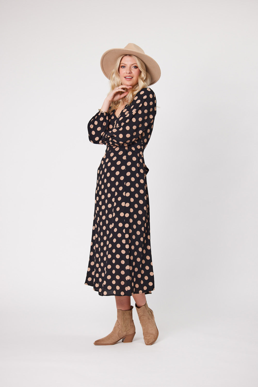 Sabrina Dress Latte Polkadot