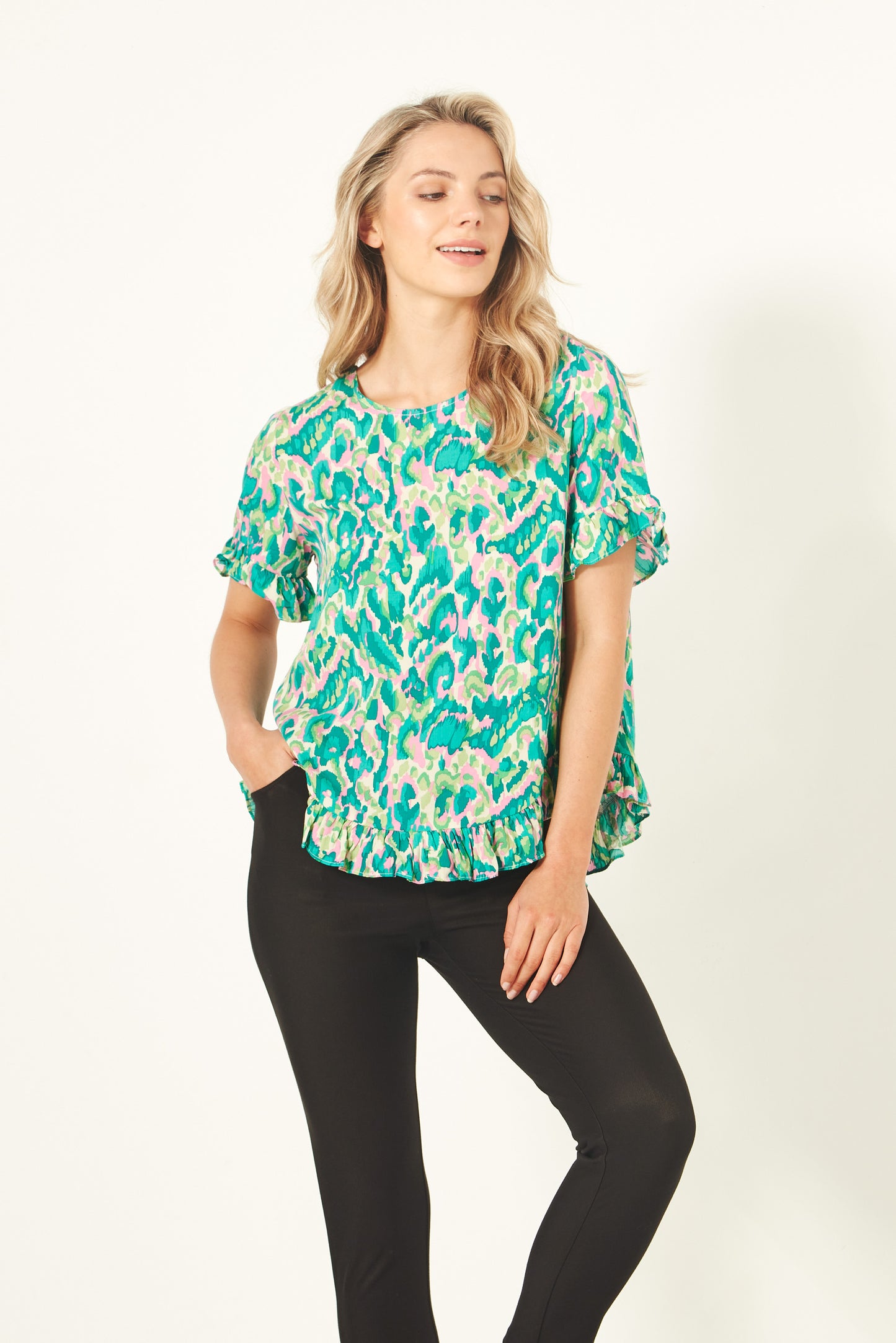 
                  
                    Madelaine Top Teal Print
                  
                