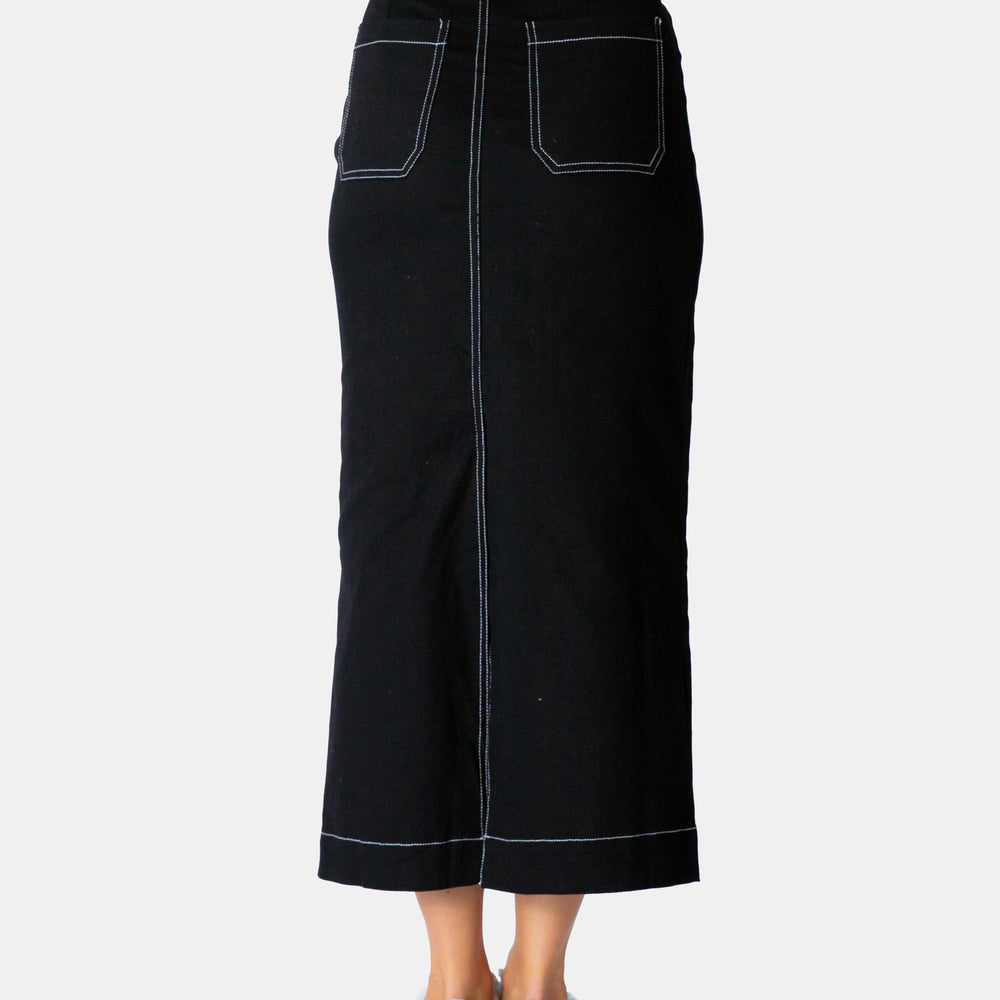 
                  
                    PAPER HEART MIDI SKIRT- BLACK w Stitch detail
                  
                