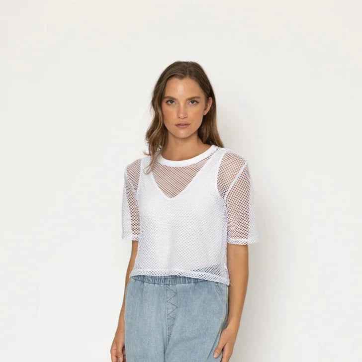 PRE ORDER-DUE EARLY DECEMBER -ARROW MESH TOP -WHITE