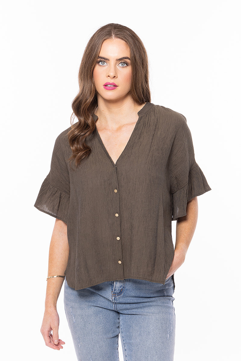 SEEKING LOLA RIVERSTONE SHIRT -KHAKI