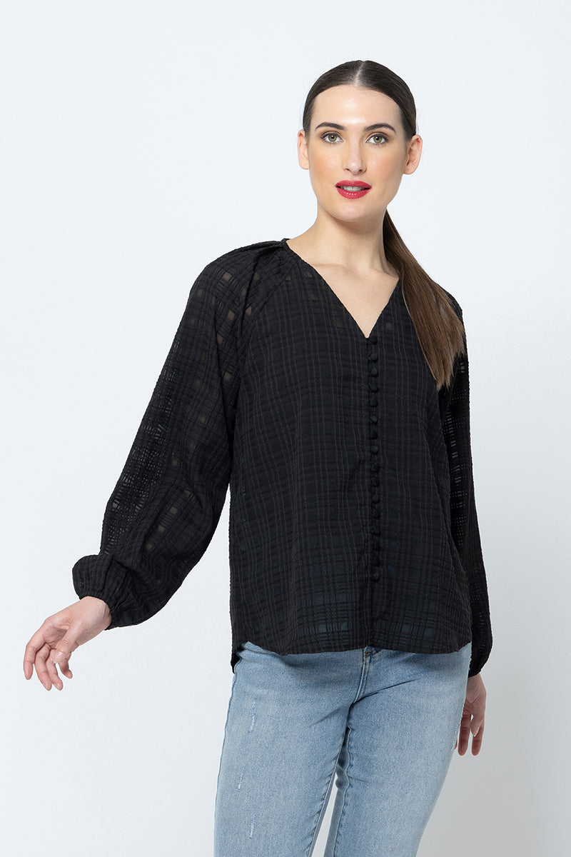 
                  
                    Santorini Top -Sheer Black Check
                  
                