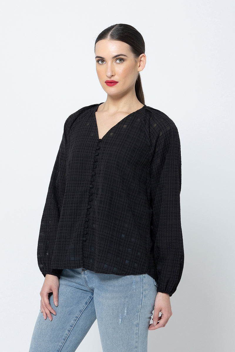 
                  
                    Santorini Top -Sheer Black Check
                  
                