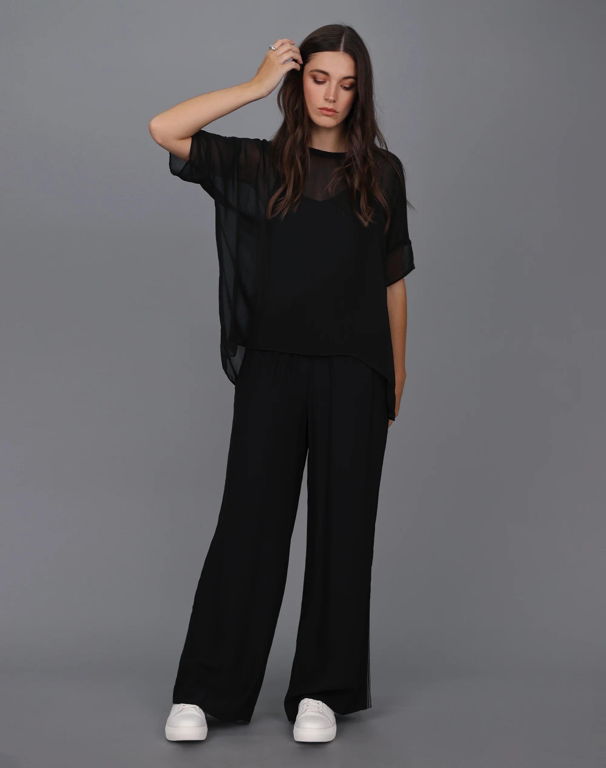 Relaxed Sheer Short Sleeve Top BLACK Viva La Moda